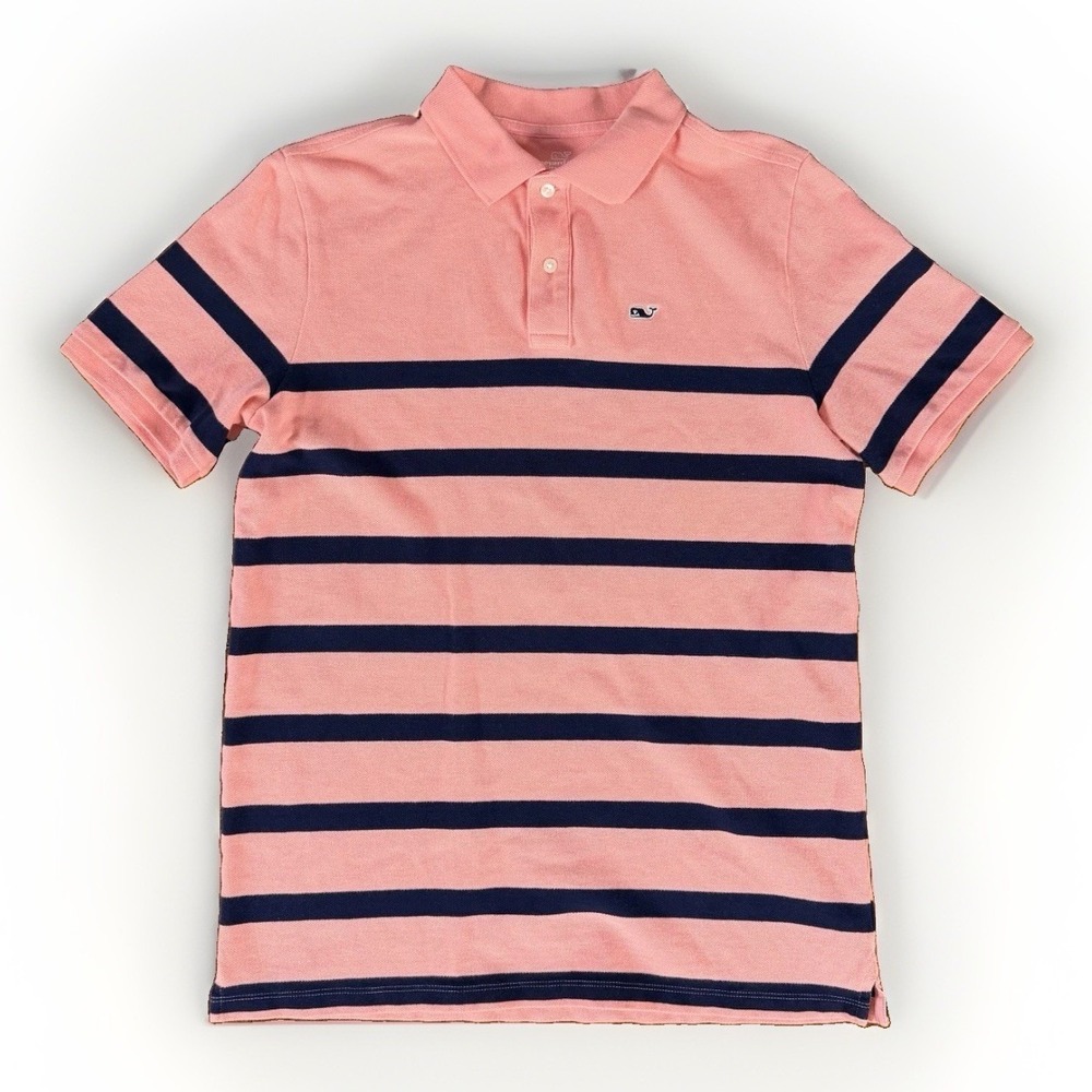 Vineyard Vines Boys' Classic Pique Striped Polo Pink/Navy Preppy Size XL